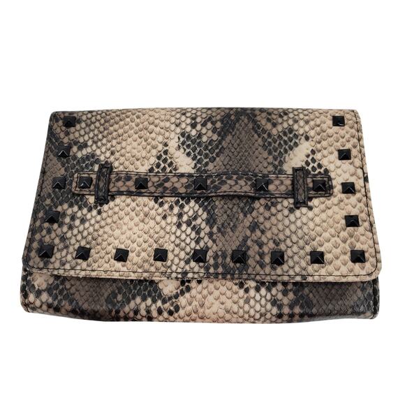 Steve‎ Madden Snake Print Clutch Bag Inner Pockets Studs Punk Indie Sleaze Goth - Picture 1 of 6